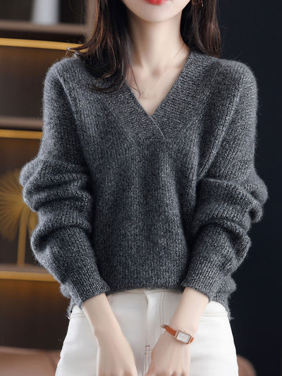 Lauren Loose V-Neck Solid Color Knitted Top