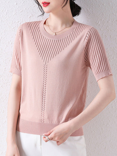 Sophie Loose Crew Neck Hollow Knitted Top