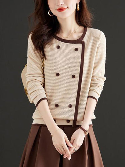 Sophia Loose Crew Neck Knitted Pullover Top-Coffee