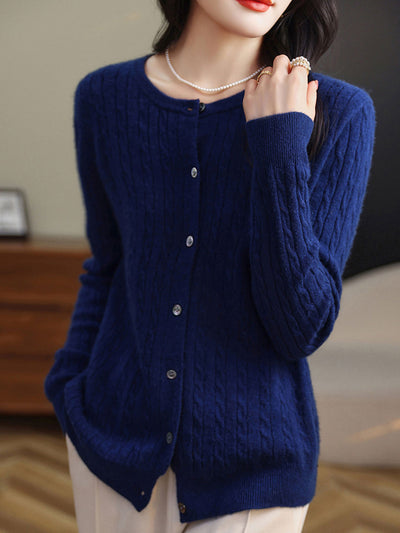 Claire Casual Crew Neck Solid Color Knitted Cardigan