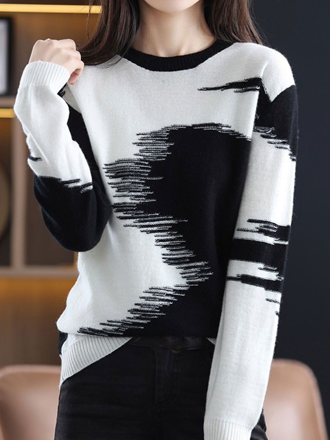 Kimberly Loose Crew Neck Contrast Knitted Sweater