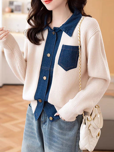 Eva Casual Lapel Patchwork Knitted Cardigan