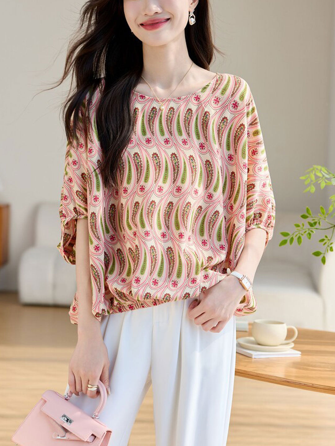 Ava Casual Crew Neck Loose Chiffon Top