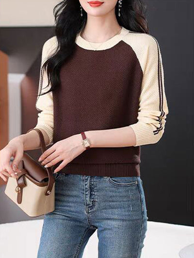 Camila Casual Crew Neck Colorblock Knitted Sweater