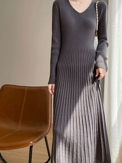 Brianna Elegant V-Neck Knitted Sweater Dress