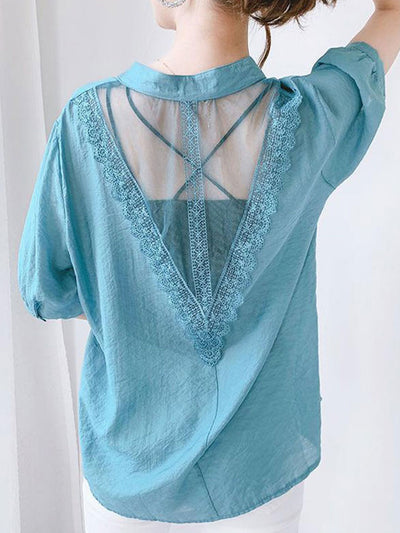 Morgan Classic V-Neck Lace Hollowed Chiffon Top