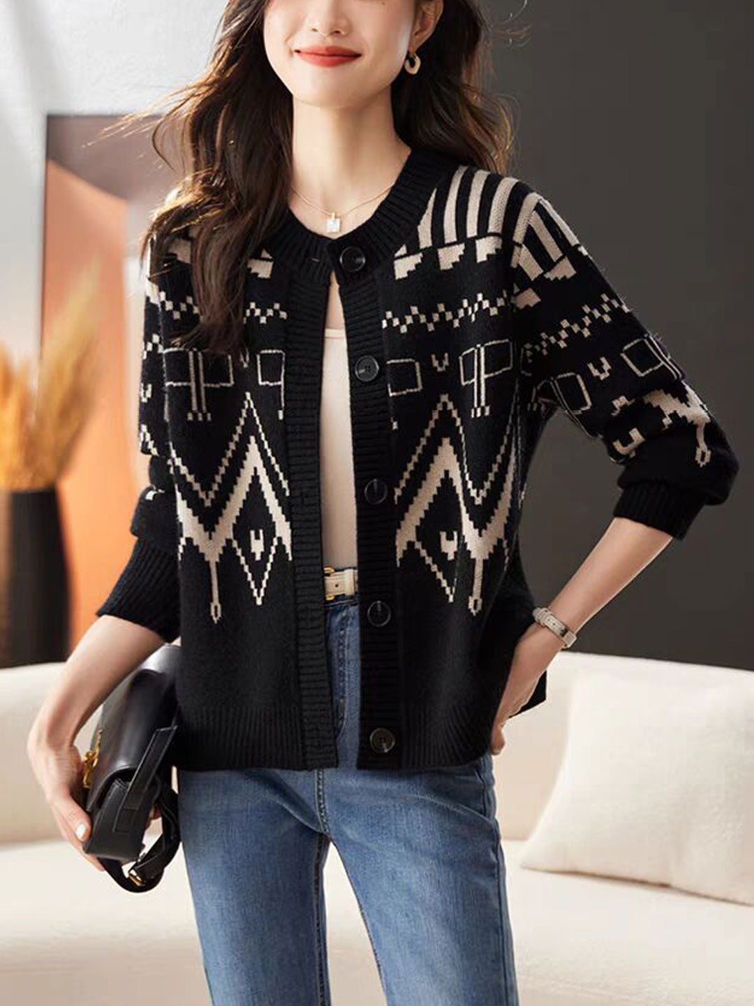 Maya Classic Crew Neck Knitted Cardigan