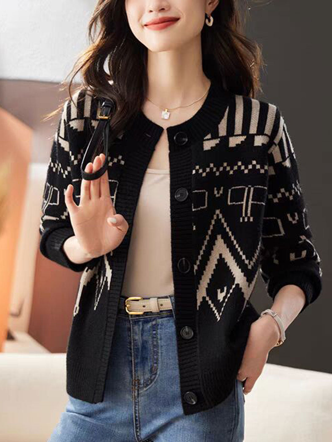 Maya Classic Crew Neck Knitted Cardigan