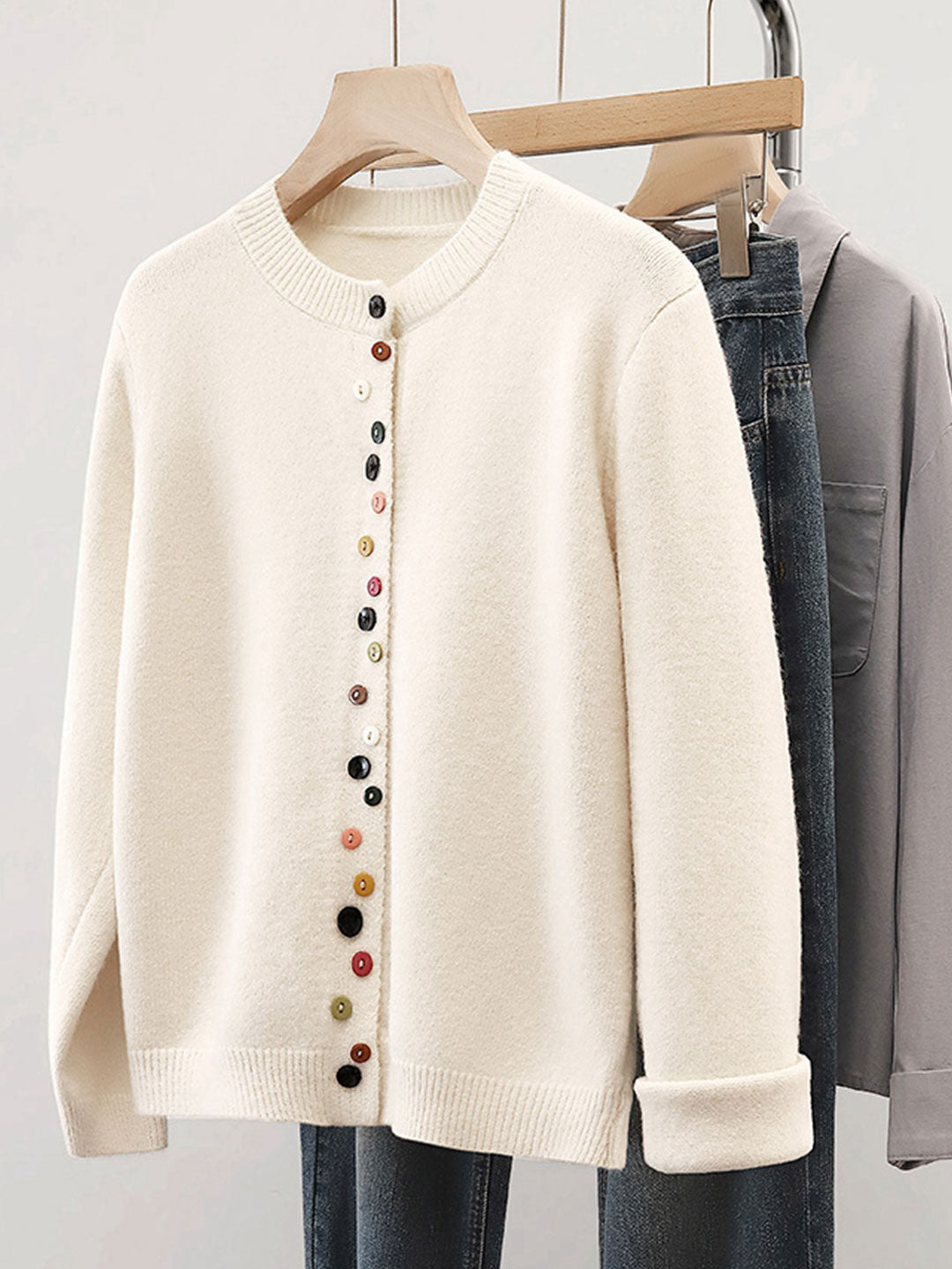 Aaliyah Classic Crew Neck Buttoned Knitted Cardigan