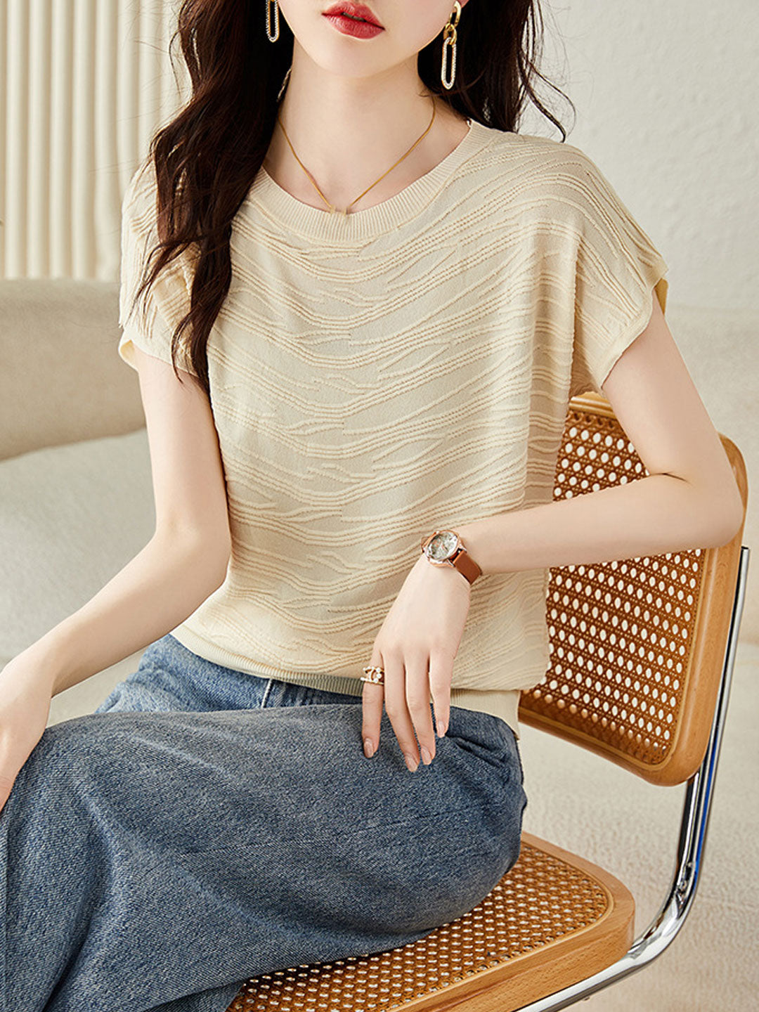 Claire Classic Crew Neck Texture Top