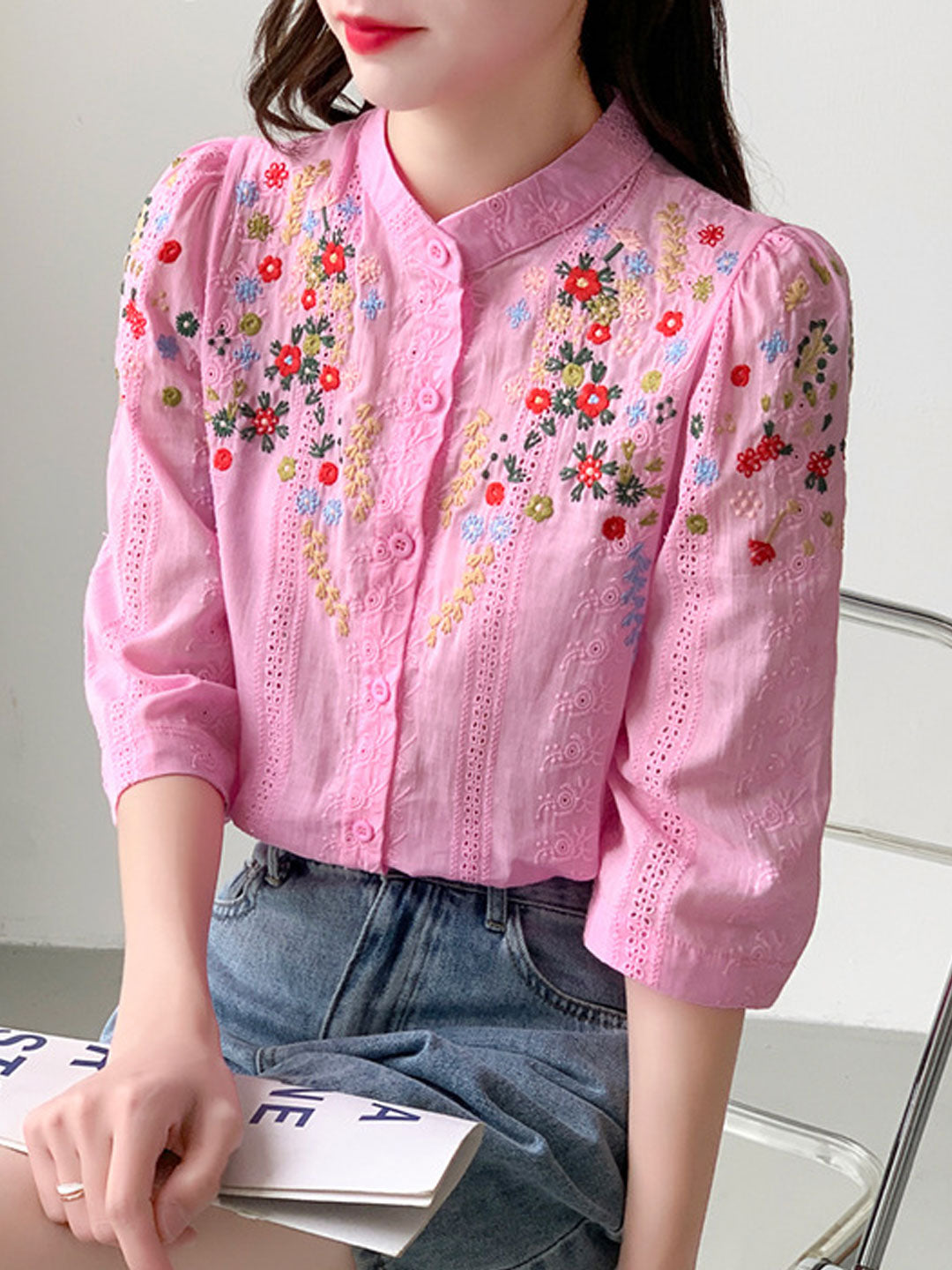 Brianna Vintage Embroidered Jacquard Top