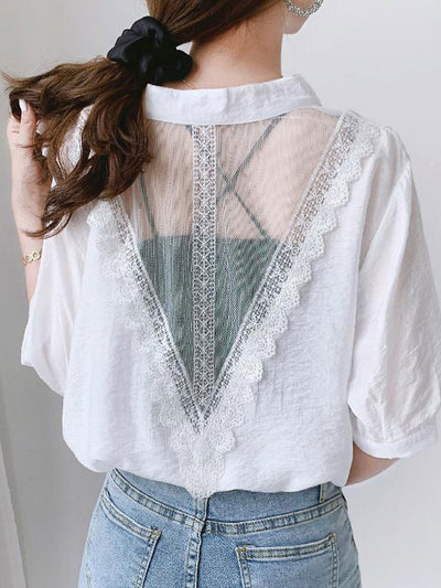 Morgan Classic V-Neck Lace Hollowed Chiffon Top