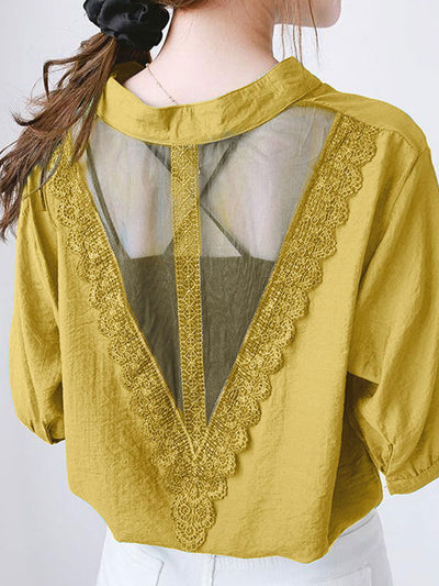 Morgan Classic V-Neck Lace Hollowed Chiffon Top