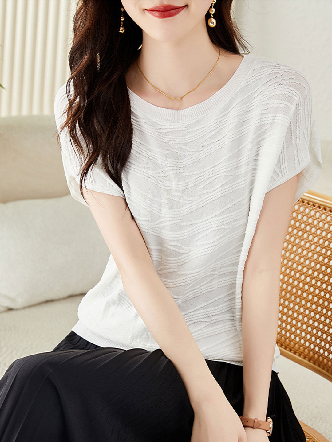 Claire Classic Crew Neck Texture Top