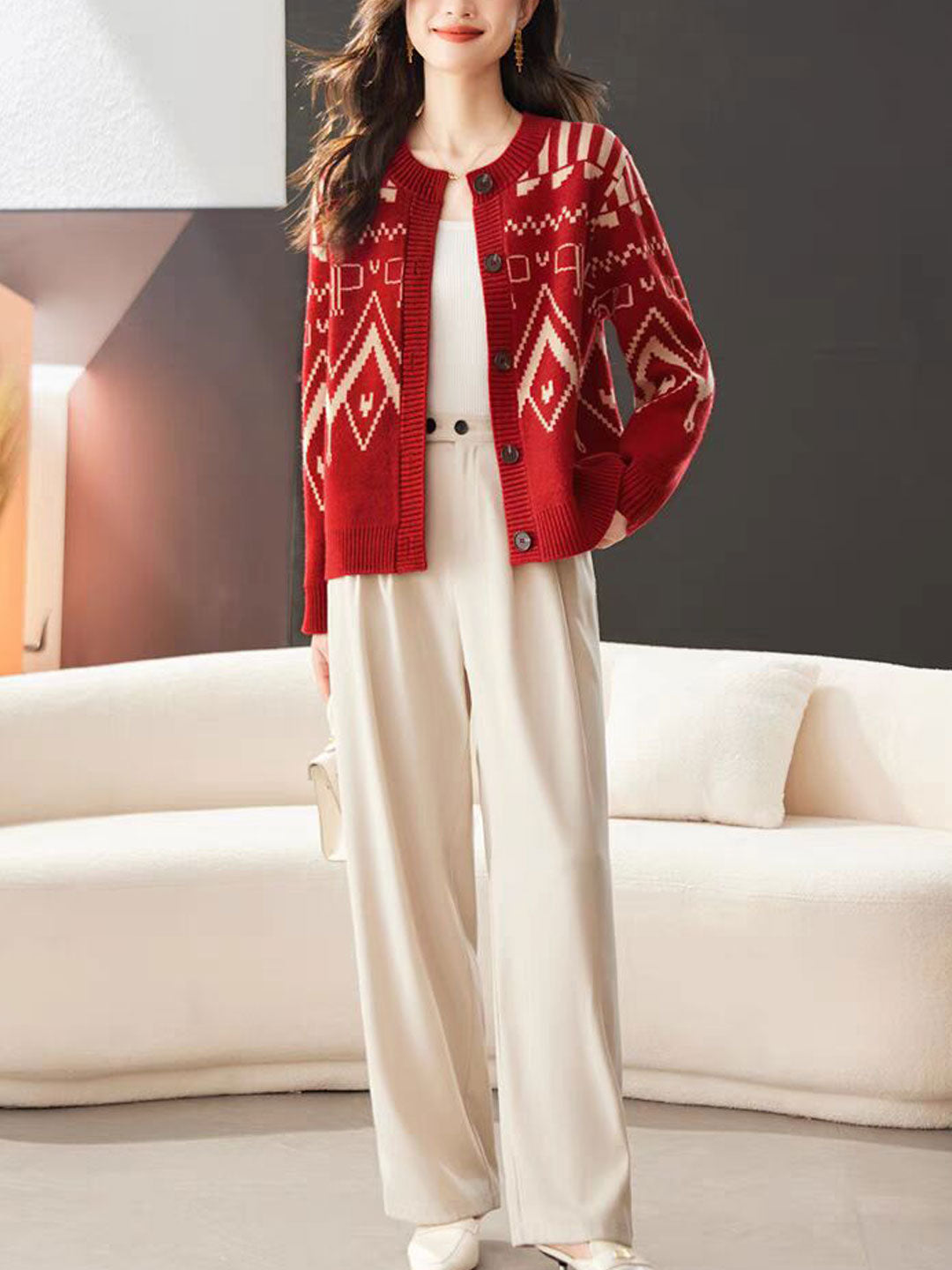 Maya Classic Crew Neck Knitted Cardigan