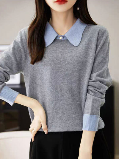 Layla Loose Lapel Color-Blocked Knitted Top