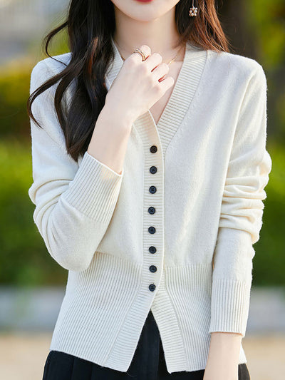 Natalie Casual V-Neck Solid Color Knitted Cardigan