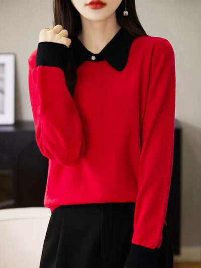 Layla Loose Lapel Color-Blocked Knitted Top