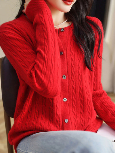 Claire Casual Crew Neck Solid Color Knitted Cardigan