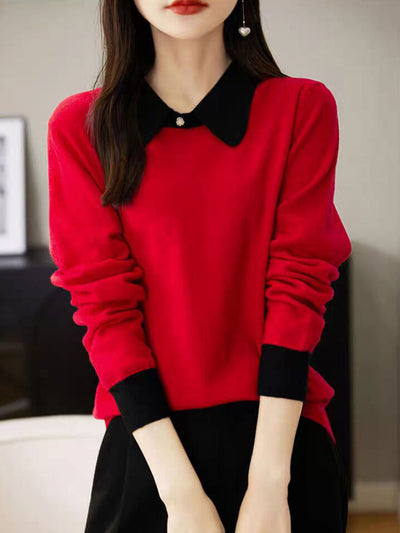 Layla Loose Lapel Color-Blocked Knitted Top