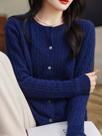 Claire Casual Crew Neck Solid Color Knitted Cardigan