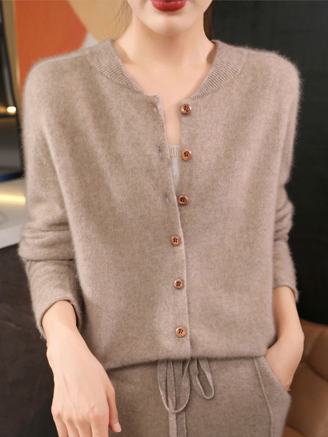 Natalie Classic Crew Neck Solid Color Knitted Cardigan