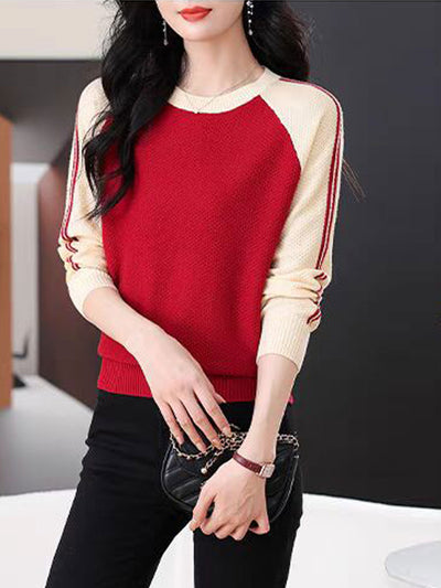 Camila Casual Crew Neck Colorblock Knitted Sweater