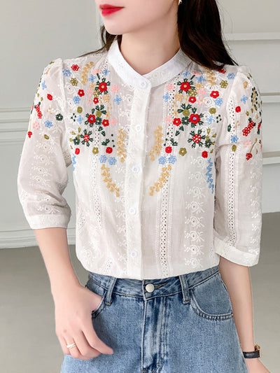 Brianna Vintage Embroidered Jacquard Top-Yellow