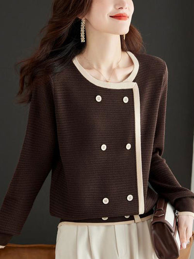 Sophia Loose Crew Neck Knitted Pullover Top-Coffee