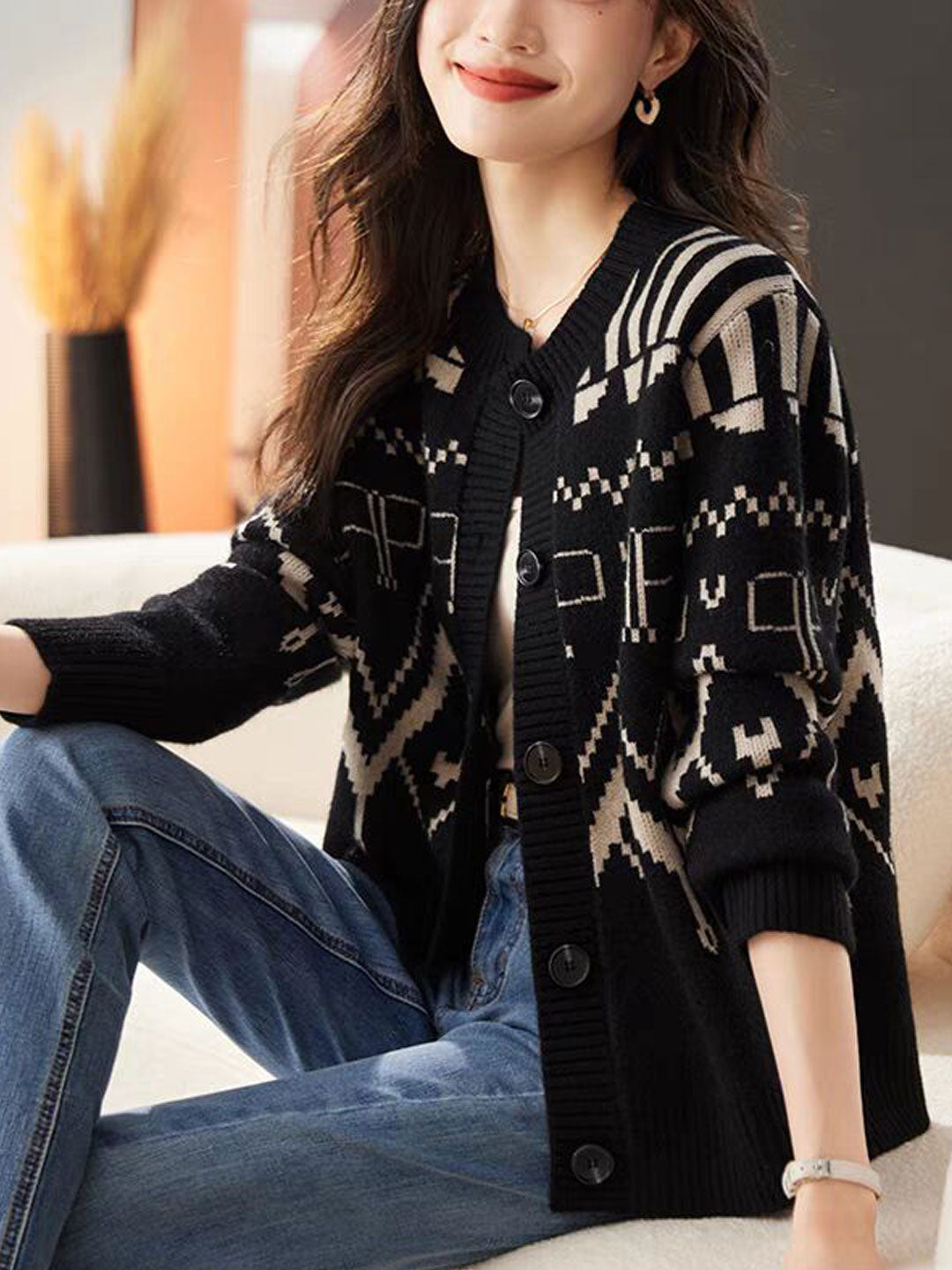 Maya Classic Crew Neck Knitted Cardigan