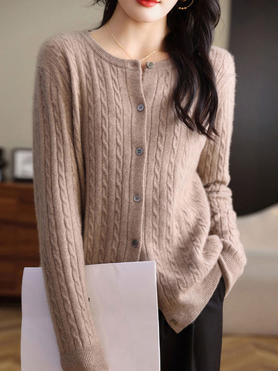 Claire Casual Crew Neck Solid Color Knitted Cardigan