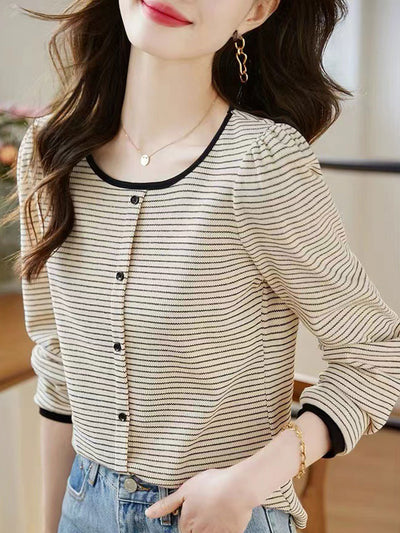 Morgan Casual Crew Neck Striped Knitted Top