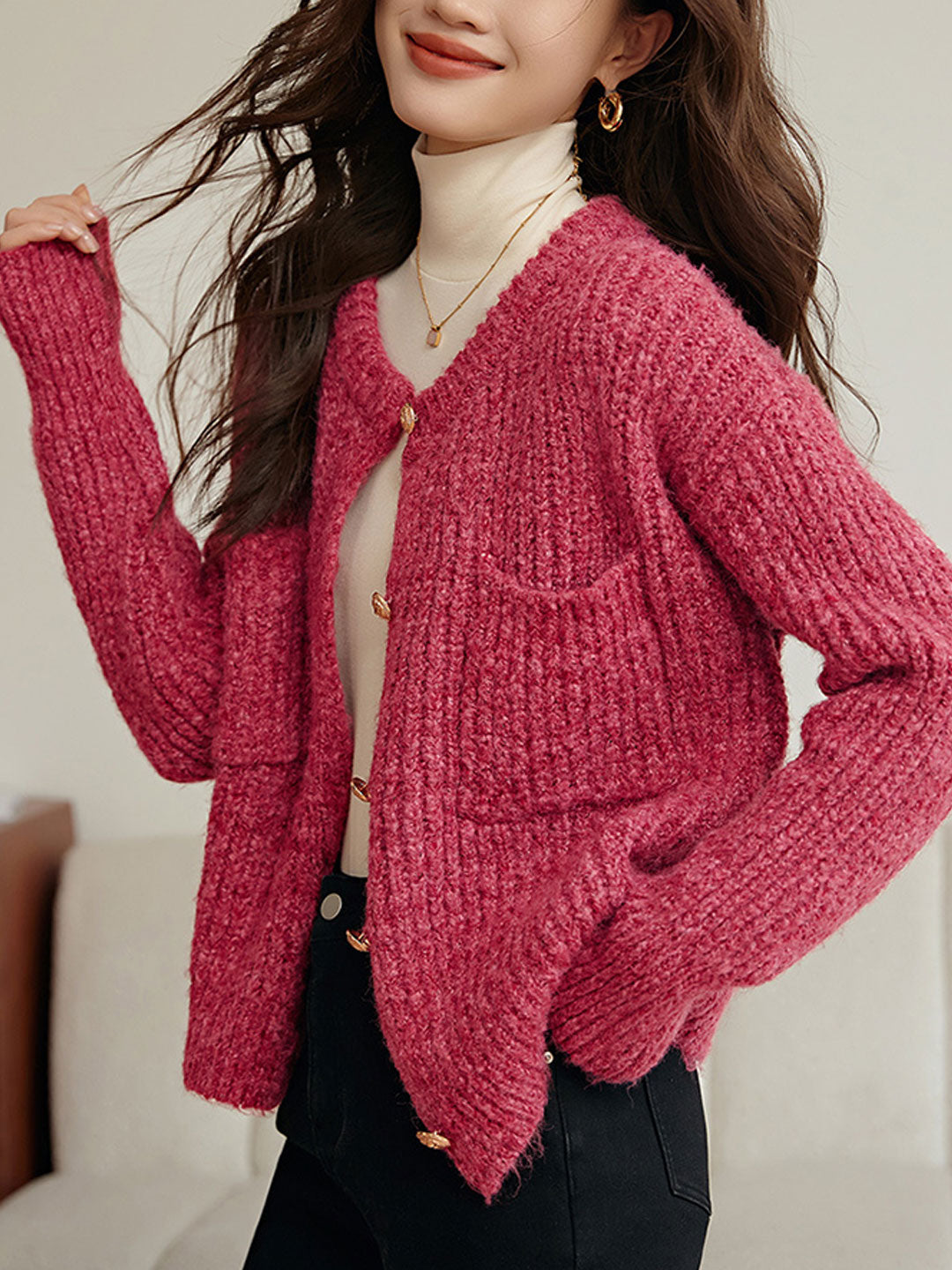 Madison Loose Crew Neck Knitted Cardigan