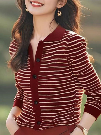 Sydney Classic Lapel Contrasted Striped Knitted Cardigan