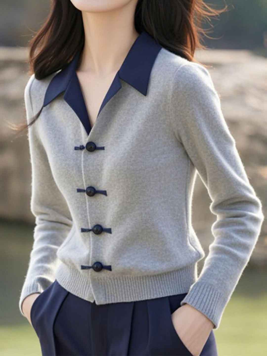 Madison Classic Lapel Solid Color Knitted Cardigan