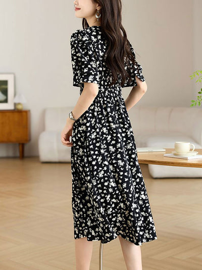 Bella Retro V-Neck Floral Printed Dress