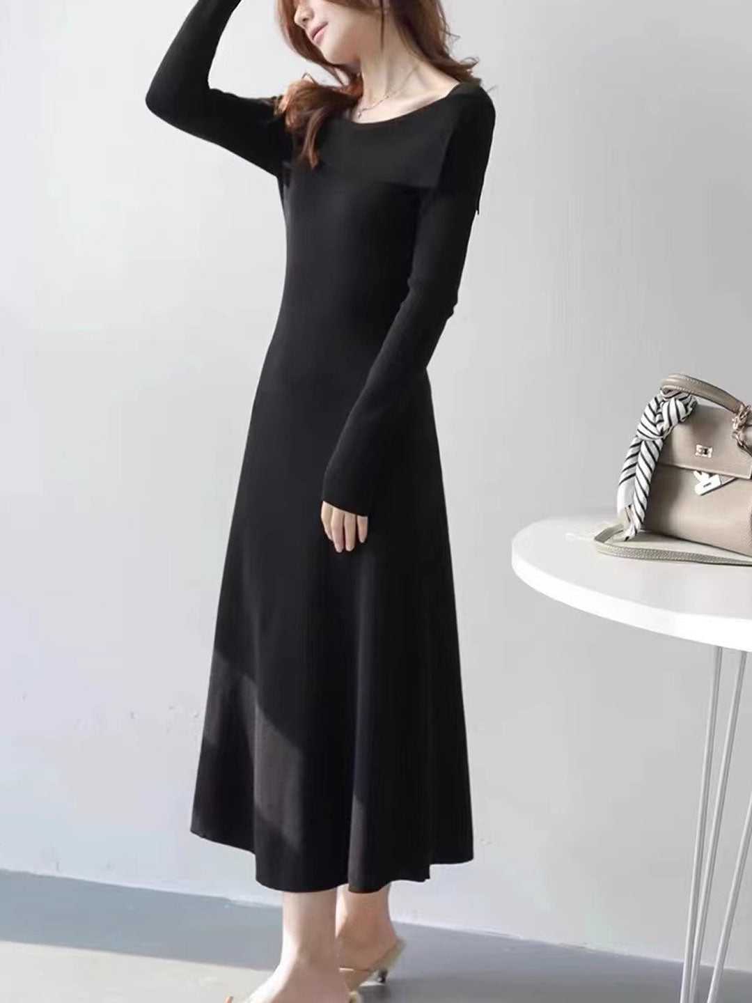 Destiny Elegant One-Shoulder Solid Color Knitted Dress