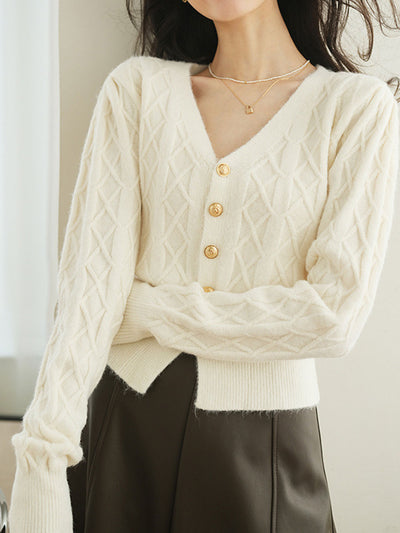 Paige Vintage V-Neck Knitted Cable Cardigan