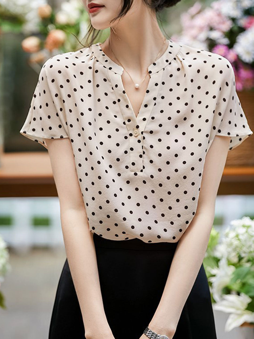 Taylor Retro V-Neck Polka Dot Top