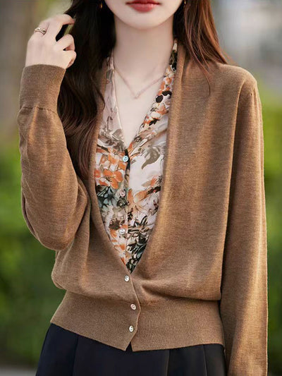 Sophie Casual V-Neck Printed Knitted Cardigan