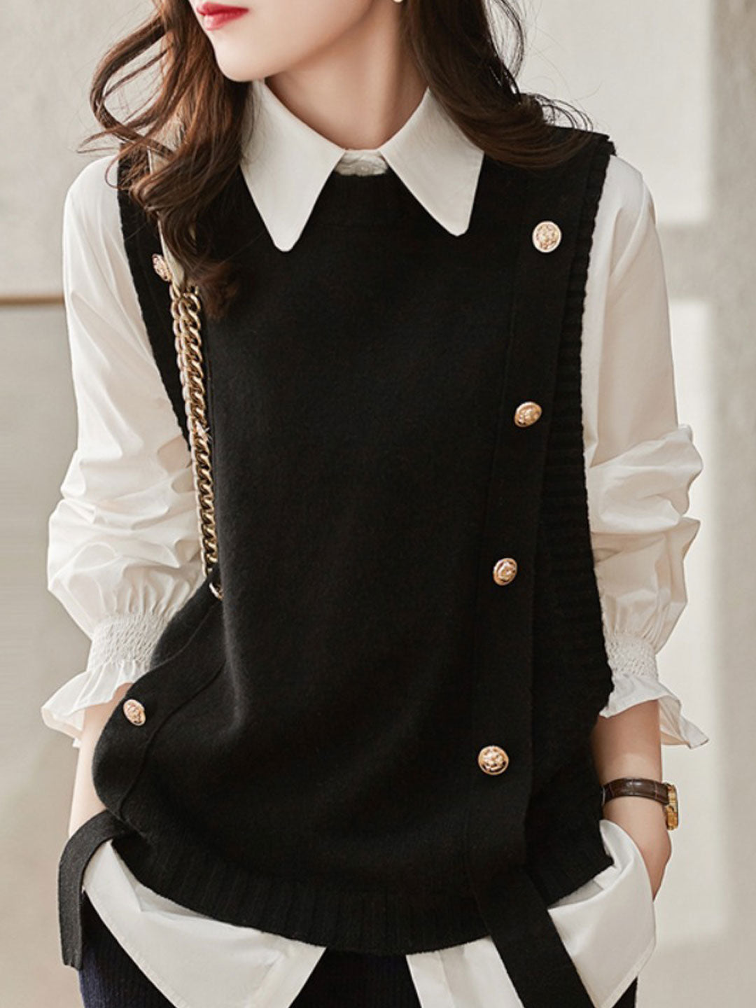 Abigail Loose Button Knitted Vest-Coffee