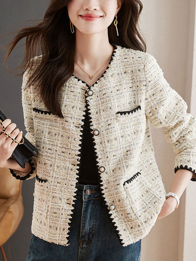 Rachel French Style Crew Neck Tweed Jacket