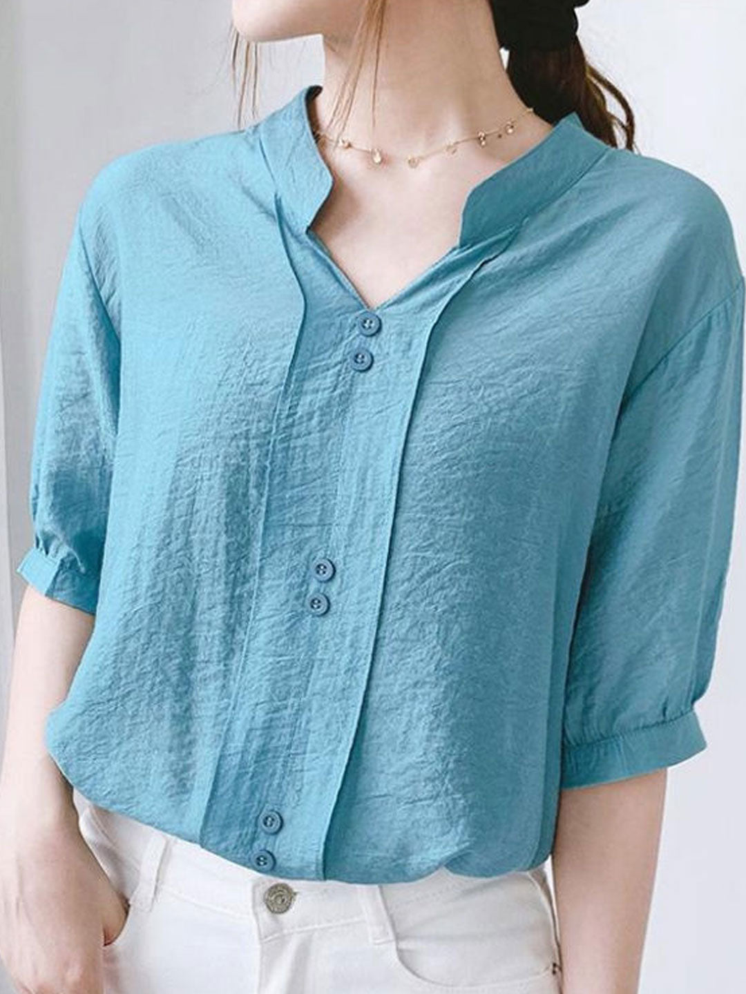 Morgan Classic V-Neck Lace Hollowed Chiffon Top