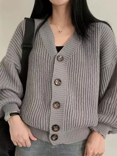 Emily Loose V-neck Balloon Sleeve Knitted Cardigan