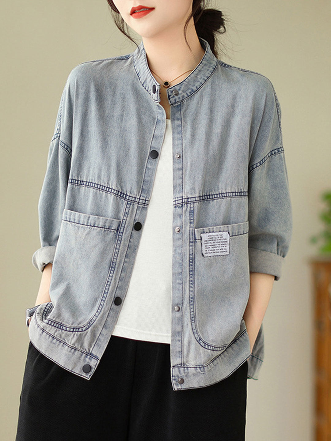 Taylor Vintage Stand Collar Denim Jacket