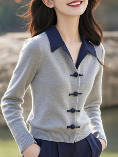 Madison Classic Lapel Solid Color Knitted Cardigan