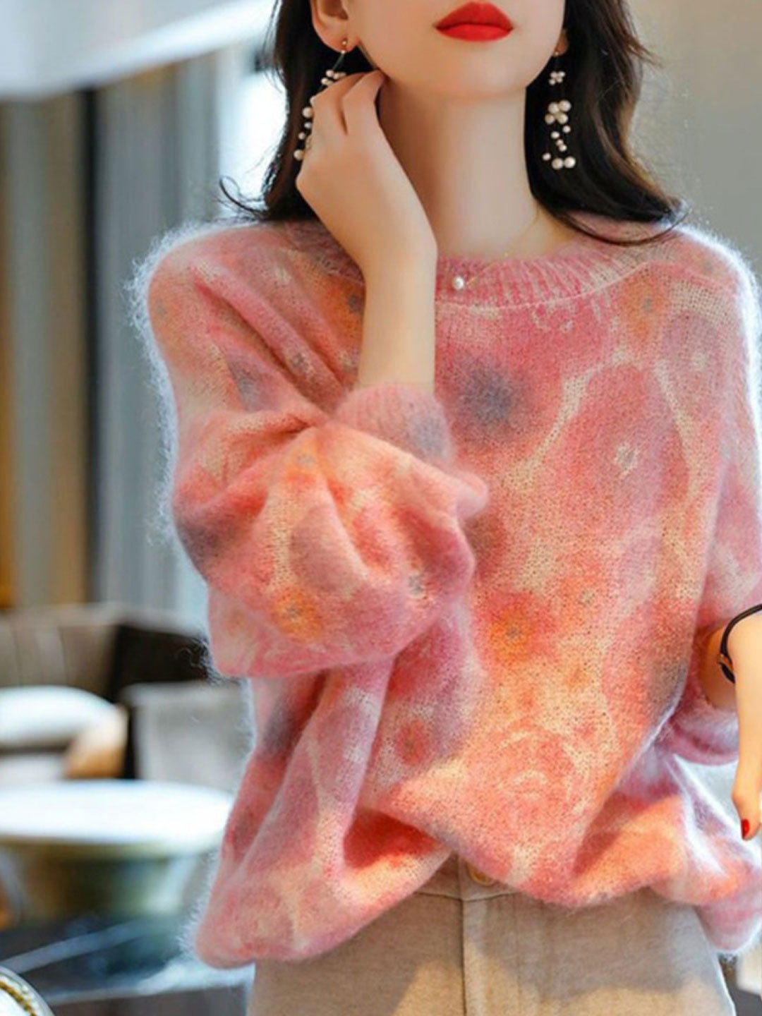 Destiny Loose Crew Neck Contrasted Knitted Sweater