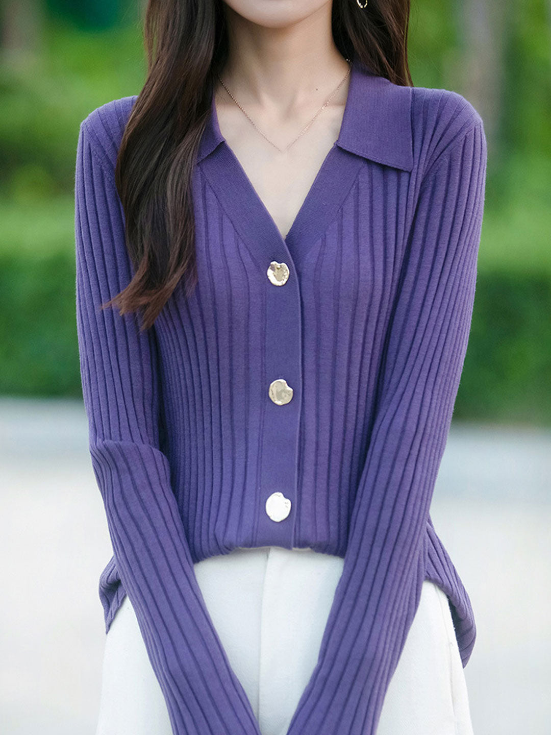 Mia Lapel Solid Color Ribbed Knitted Cardigan