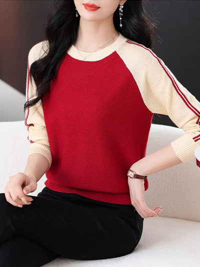 Camila Casual Crew Neck Colorblock Knitted Sweater