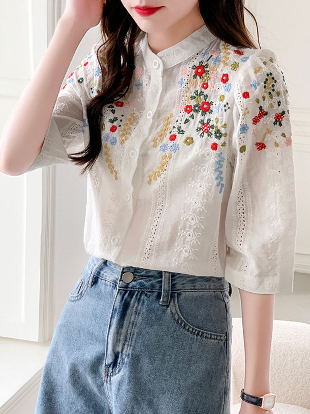 Brianna Vintage Embroidered Jacquard Top